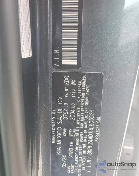 2024 Kia Forte Lx from USA, damaged, VIN 3KPF24AD1RE805524